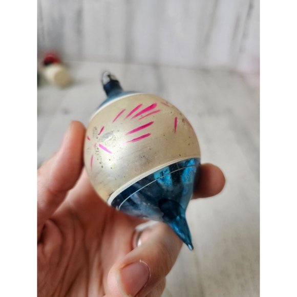 Antique Poland teardrop striped blue pink ornament Xmas Mercury glass tree - Picture 6 of 9